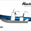 Nafukovací motorový člun RIB Adventure V-380 - schéma s konzolou řízení ML-2 a sedačkou SLS-2 pro dvě osoby