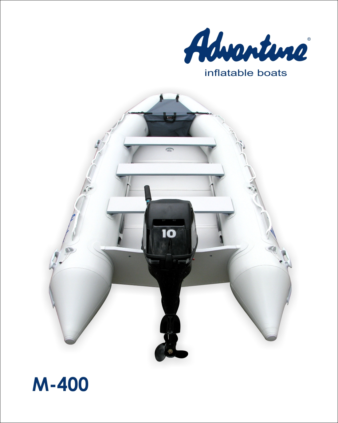 Nafukovací člun Adventure M-400 s motorem Mercury F10 Viking je cenově výhodný set motorového člunu, který je vhodný pro jakkoli velkou vodu