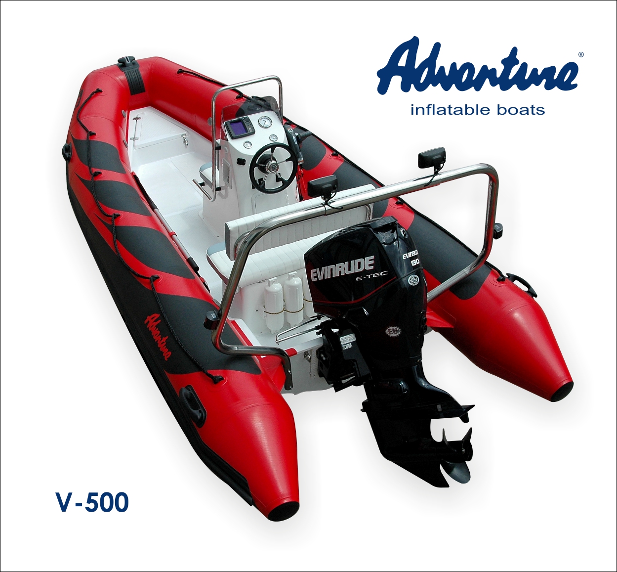 Nafukovací motorový člun RIB Adventure V-500 LUXURY - volitelné provedení neklouzavých polepů na nafukovacích válcích