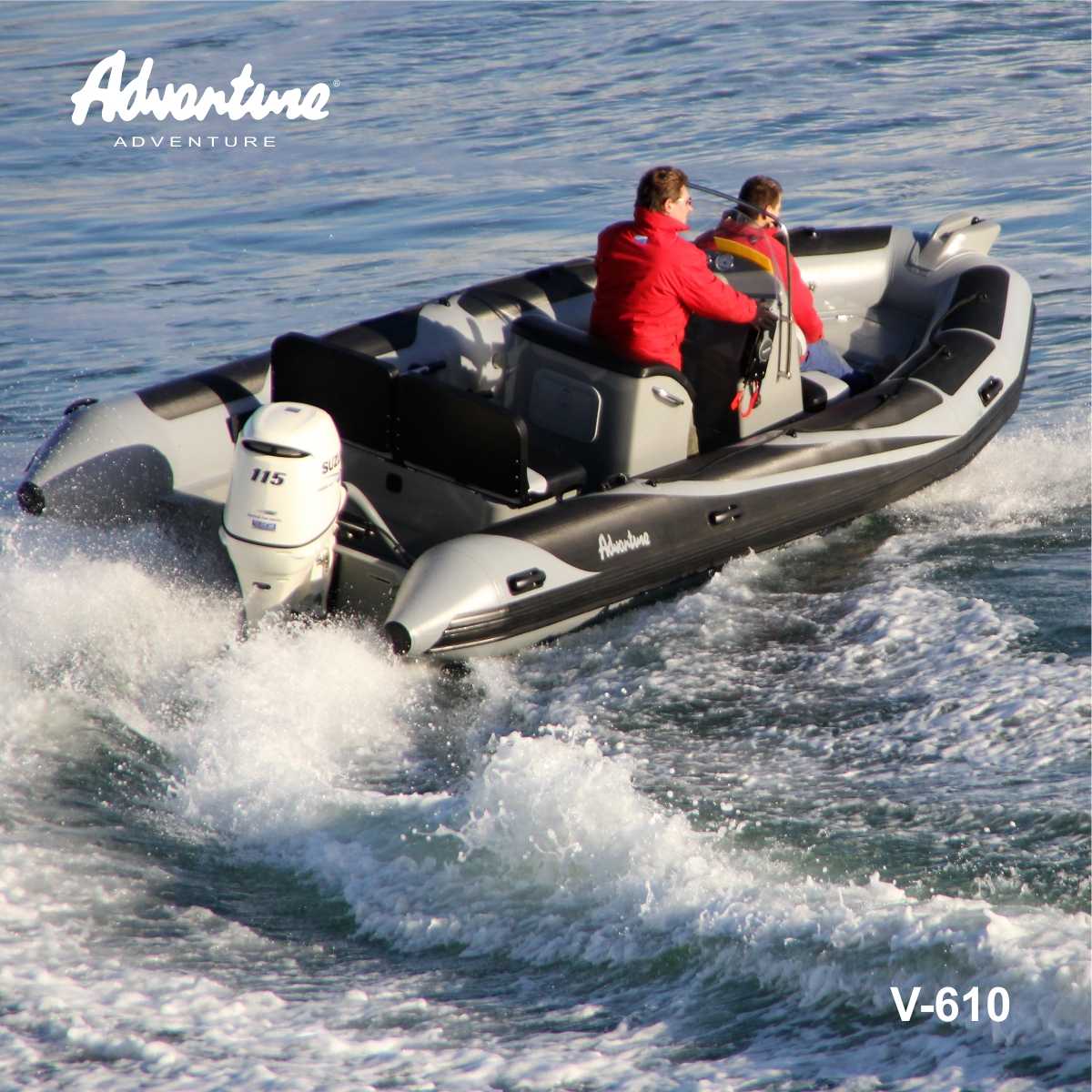 Nafukovací motorový člun RIB Adventure V-610 SUPER LUX s konzolou řízení SL-2H, vertikální opěrkou kapitána SLS-4 a sedačkou SLS-5